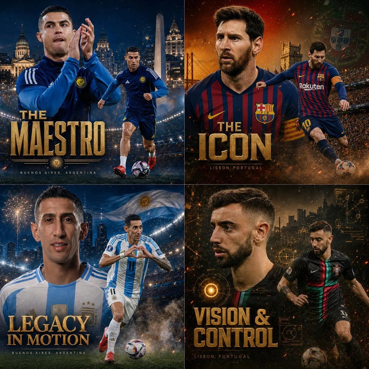 High-end cinematic 2x2 football poster montage