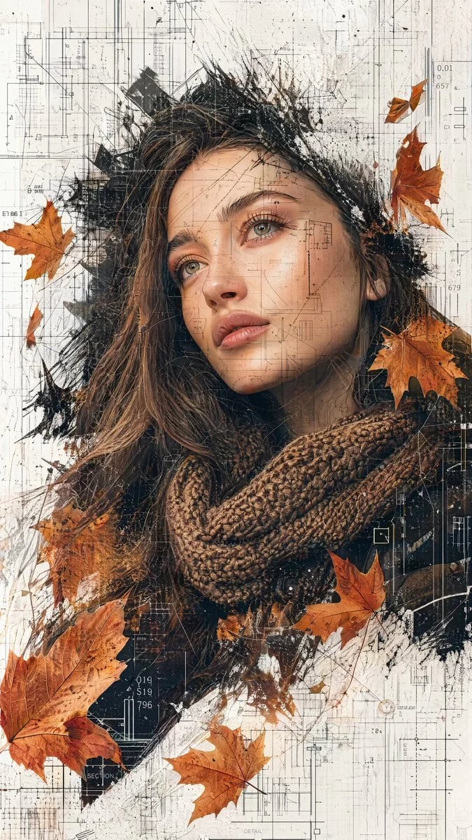 Cinematic High-Fashion Autumn Portrait with Architectural Collage