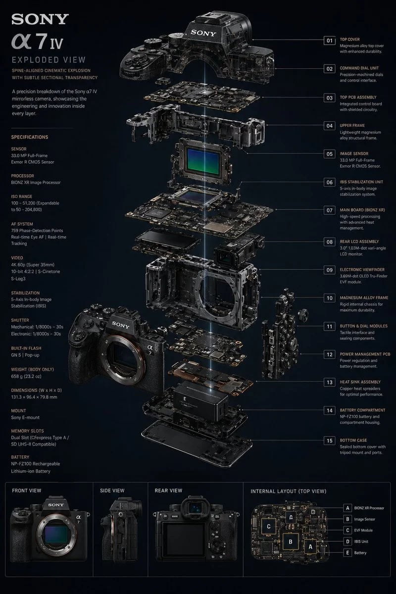 Exploded view of a Sony BRAVIA 8K Mini LED television