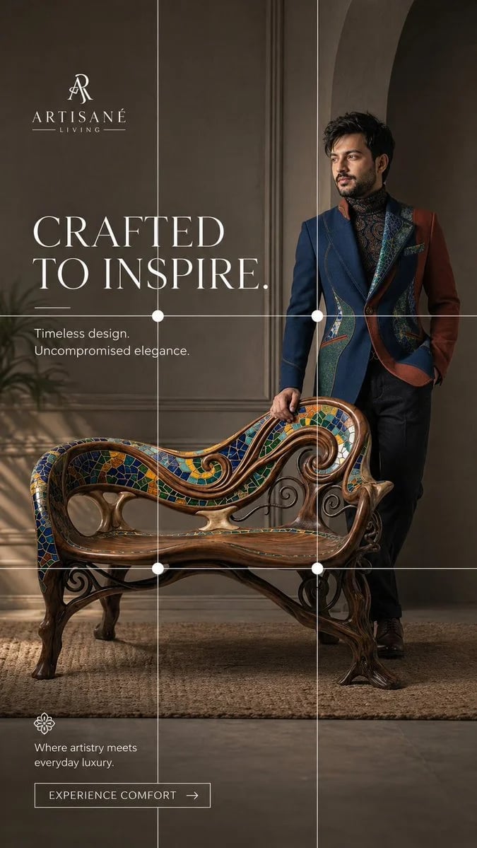 Antonio Gaudí Inspired High-End Furniture Advertising Poster