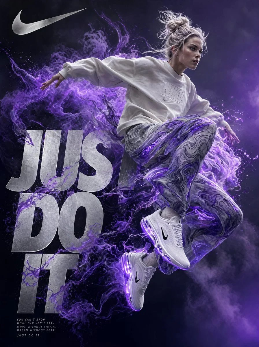 Surreal Nike Athletic Ad with Violet Energy