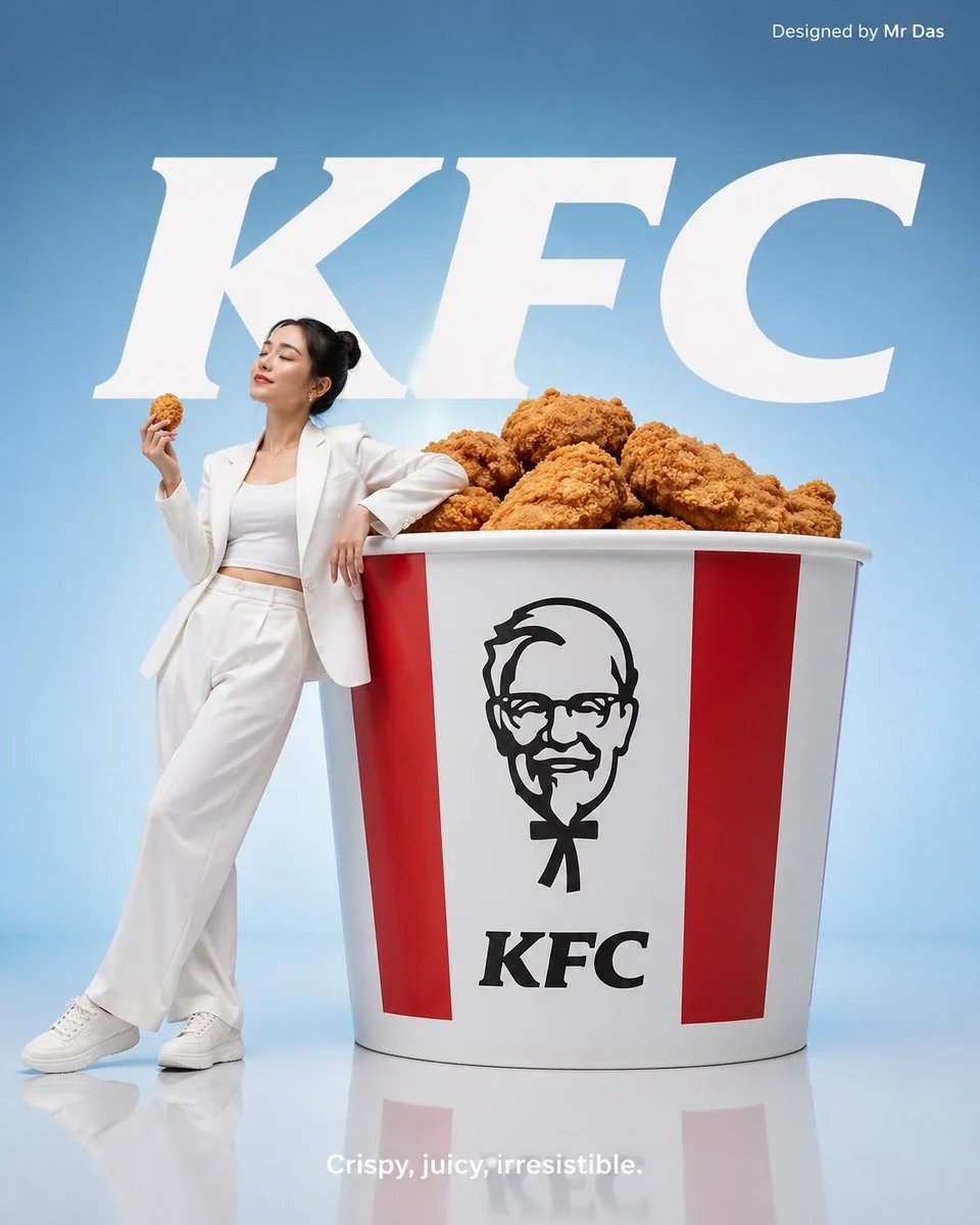 Minimalist KFC commercial ad with oversized bucket