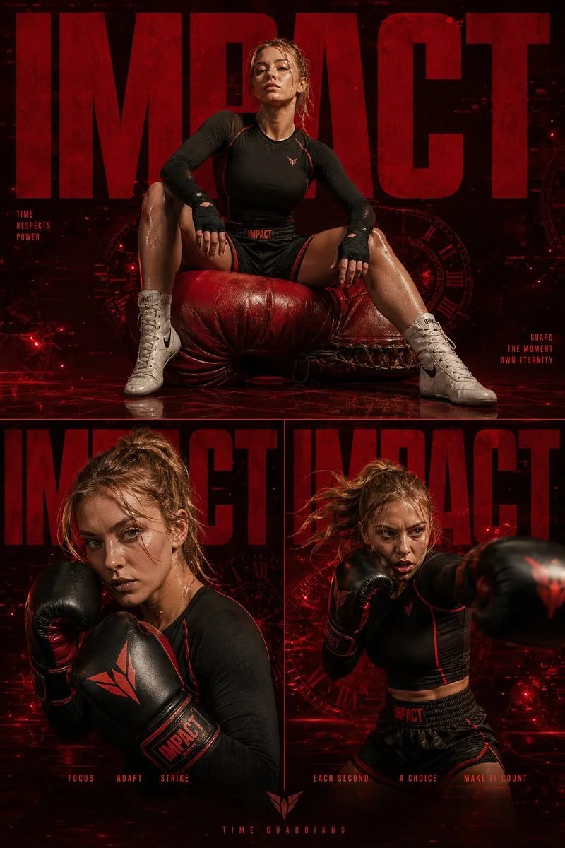 Cinematic Triptych Sports Poster of a Female Boxer