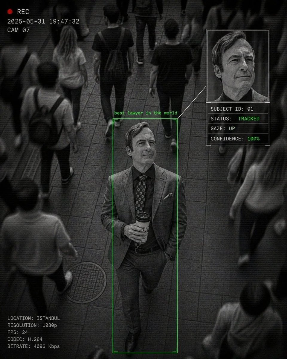 CCTV Surveillance Street Scene with AI Tracking Overlay