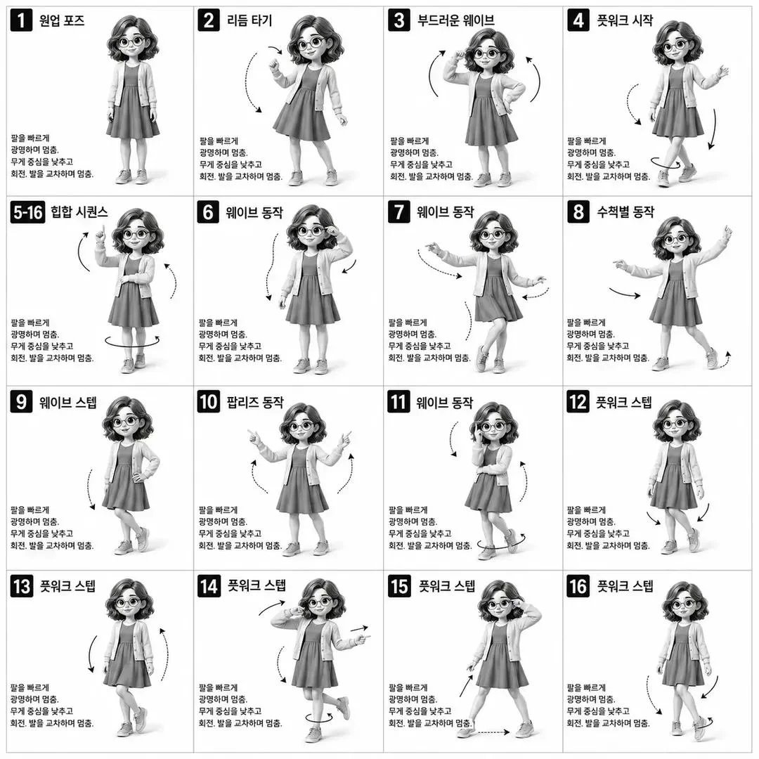 3D Character Motion Reference Sheet Grid