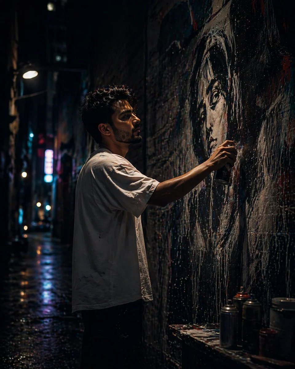 Cinematic Night Alley Street Artist Mural