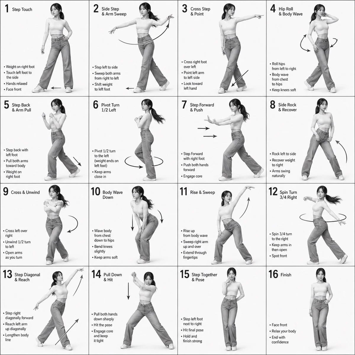 Monochrome Korean Dancer Choreography Instruction Sheet