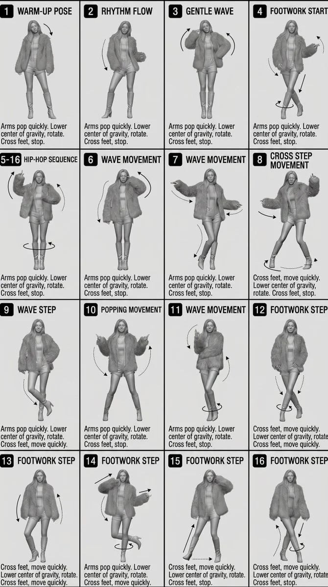 Movement reference sheet for animating a dance