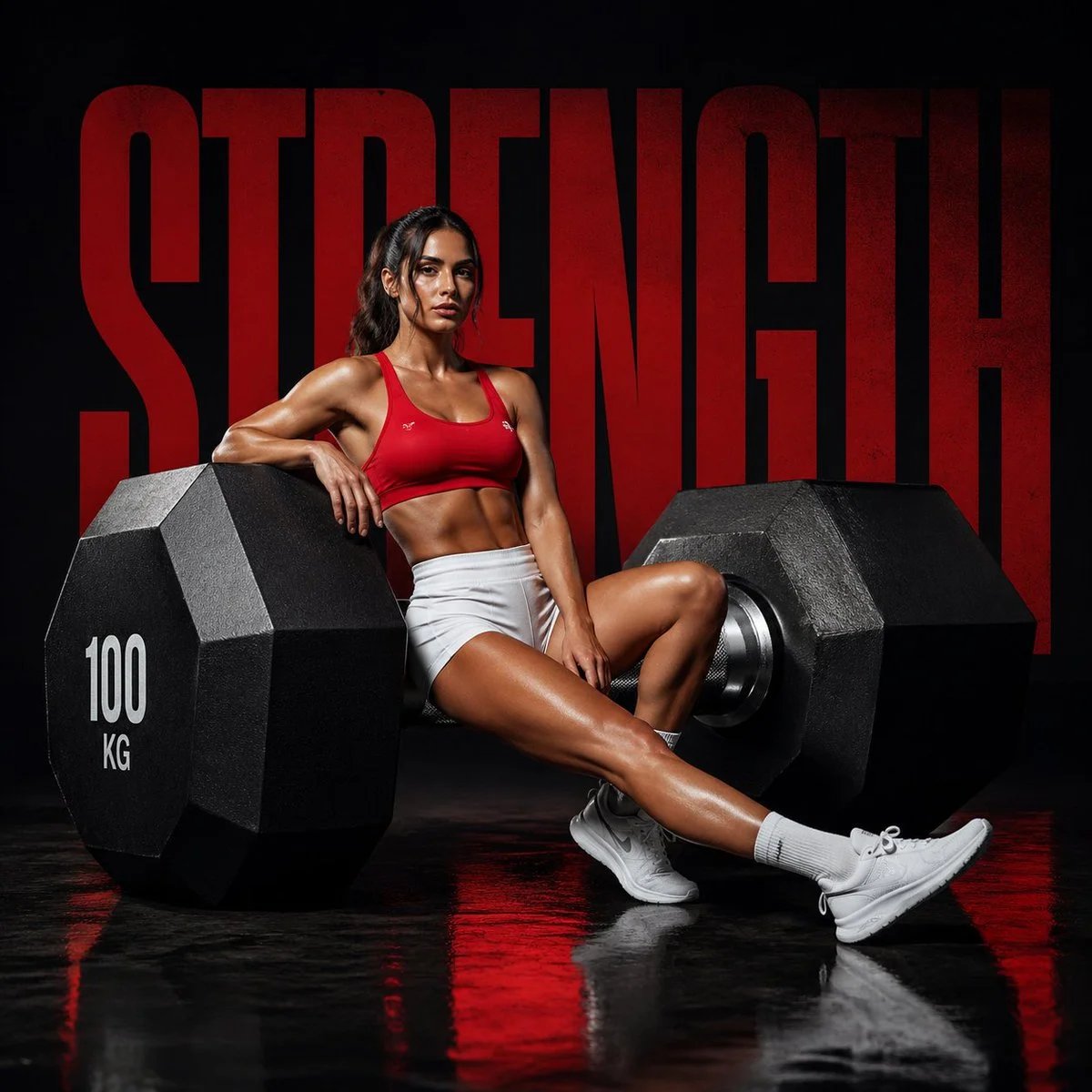 Cinematic Fitness Campaign with Oversized Dumbbell