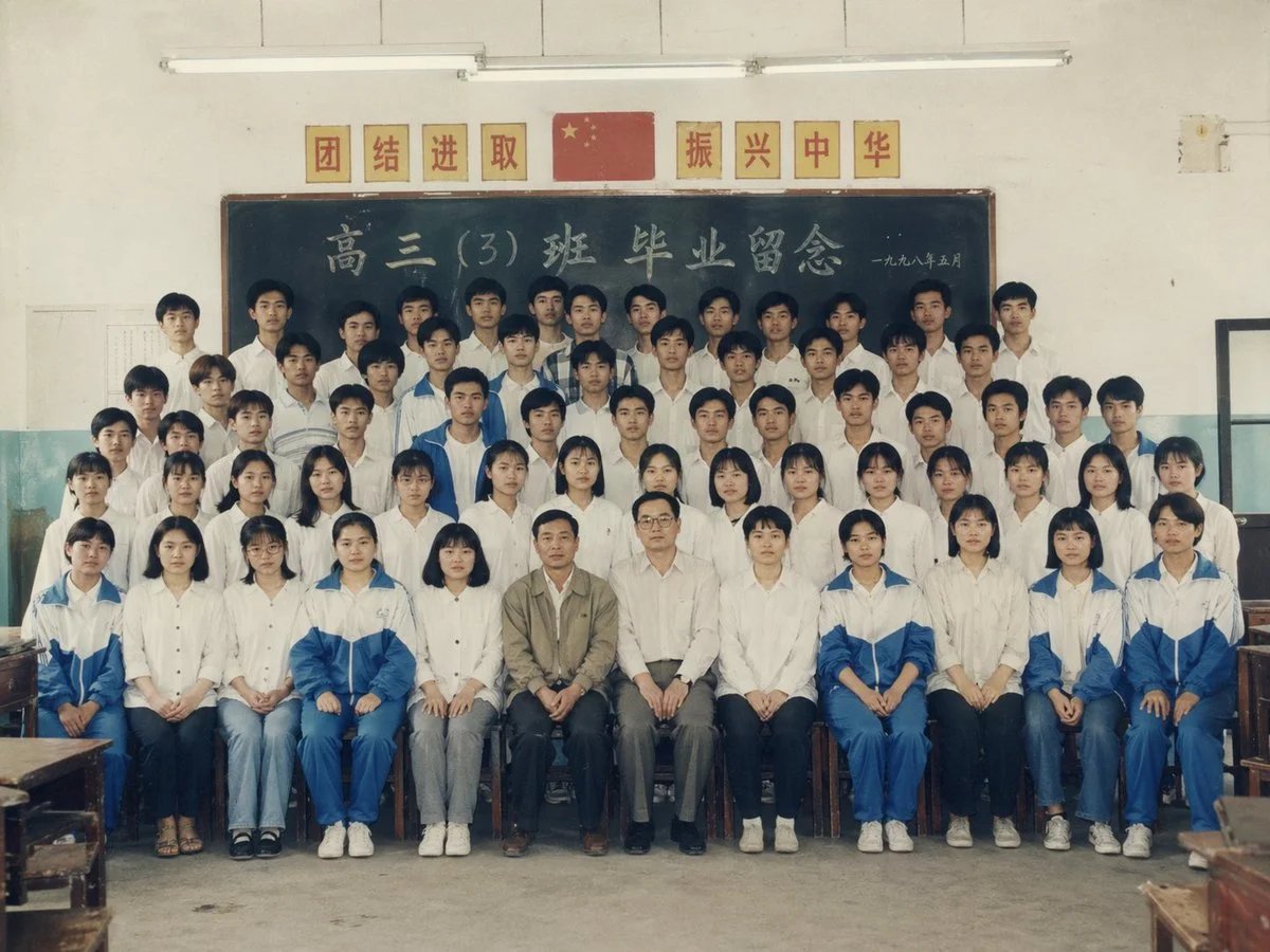 90年代中国高中教室毕业合照生成示例