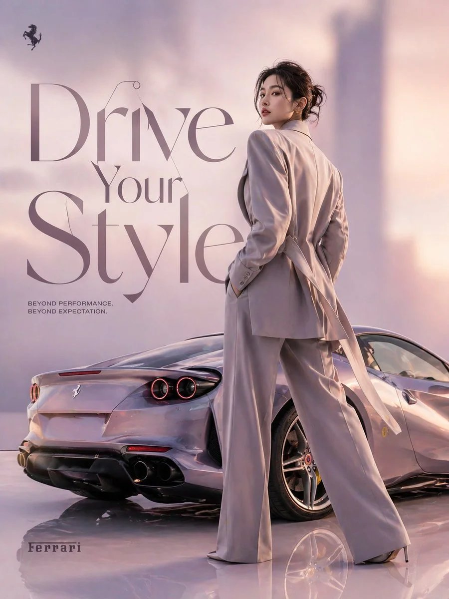 High-Fashion Ferrari Editorial Advertisement