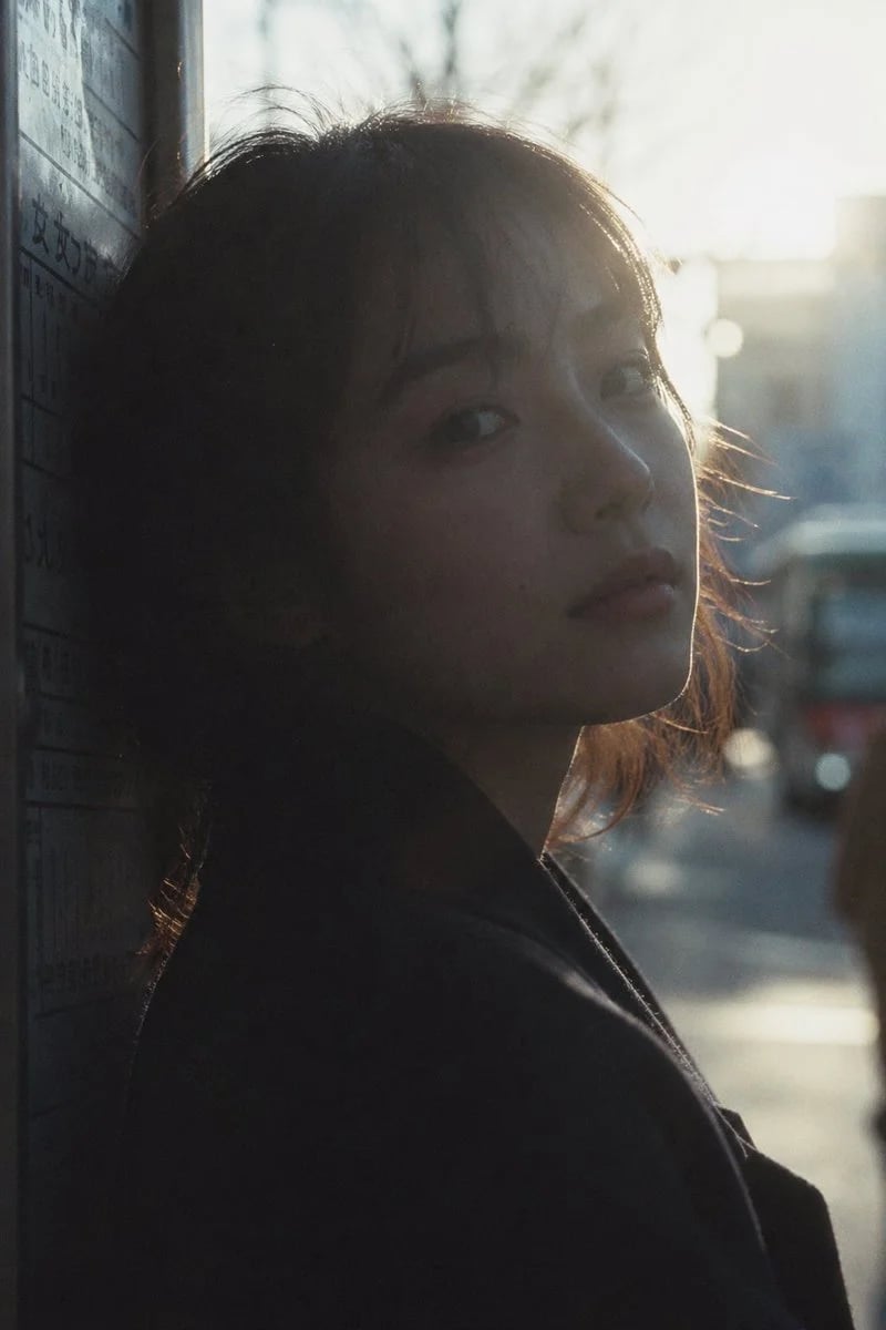 Japanese negative film bus stop silhouette portrait