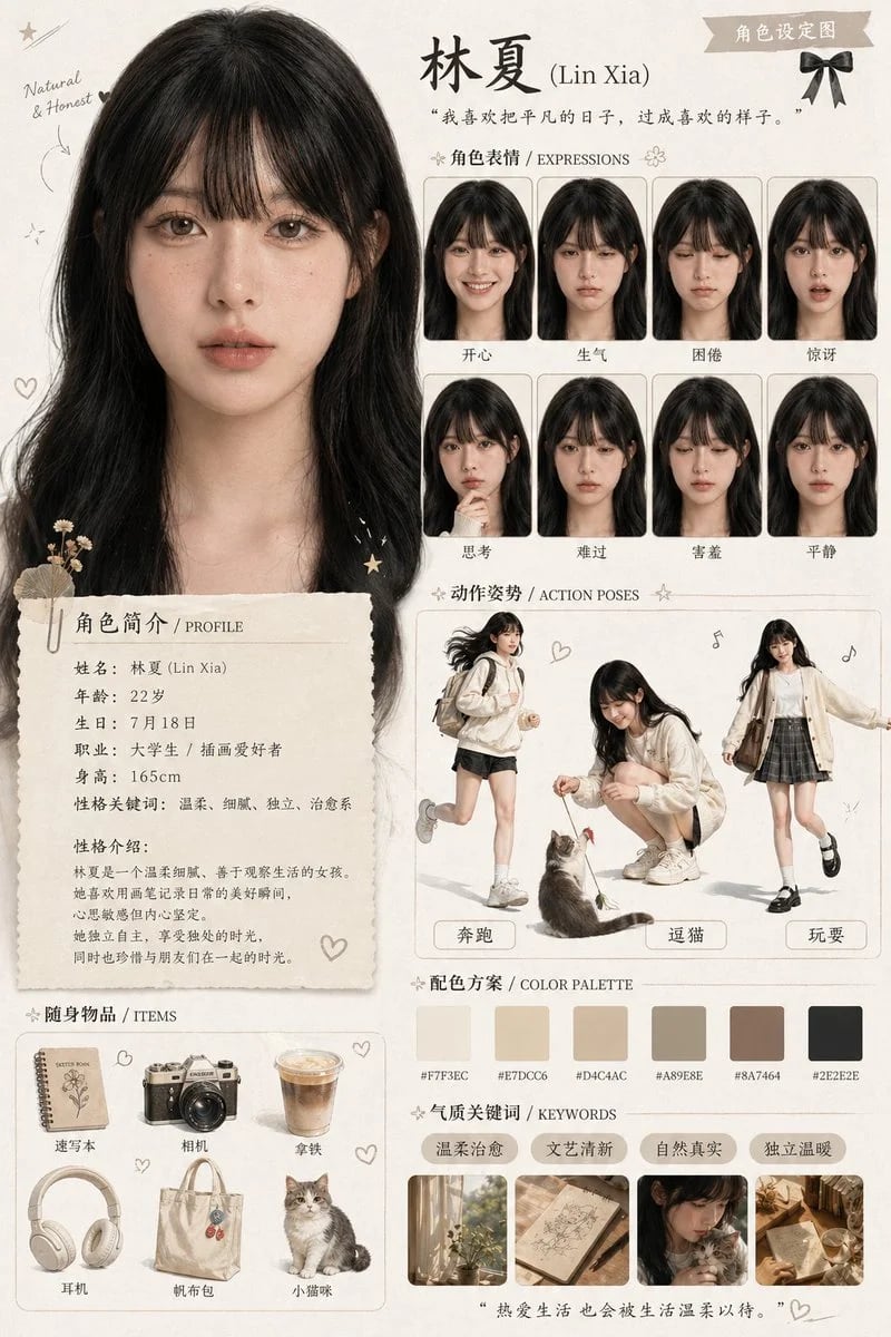 GPT Image 2角色资产卡/角色简介海报提示词