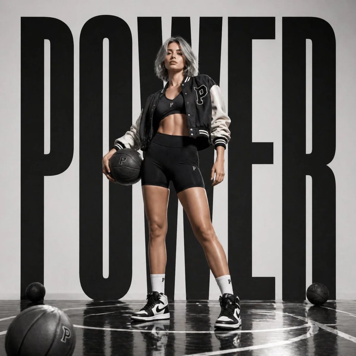 Luxury Sportswear Campaign Poster with Female Basketball Athlete