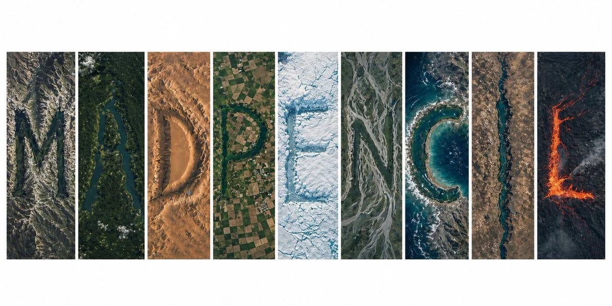 Satellite Topography Letter Panels Spelling MADPENCIL