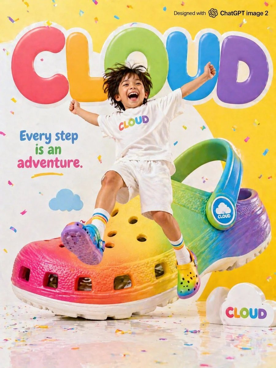 Bright colorful children's shoe brand advertisement for CLOUD