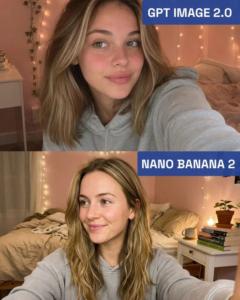 GPT Image 2.0 vs Nano Banana 2 candid selfie comparison