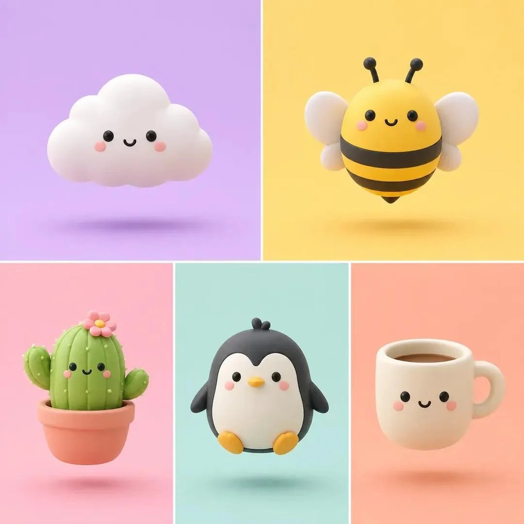 Minimalist clay-style 3D subject on pastel background