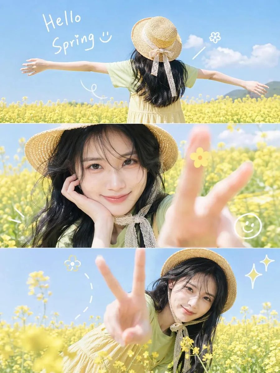 Spring Flower Field 3-Panel Photo Collage