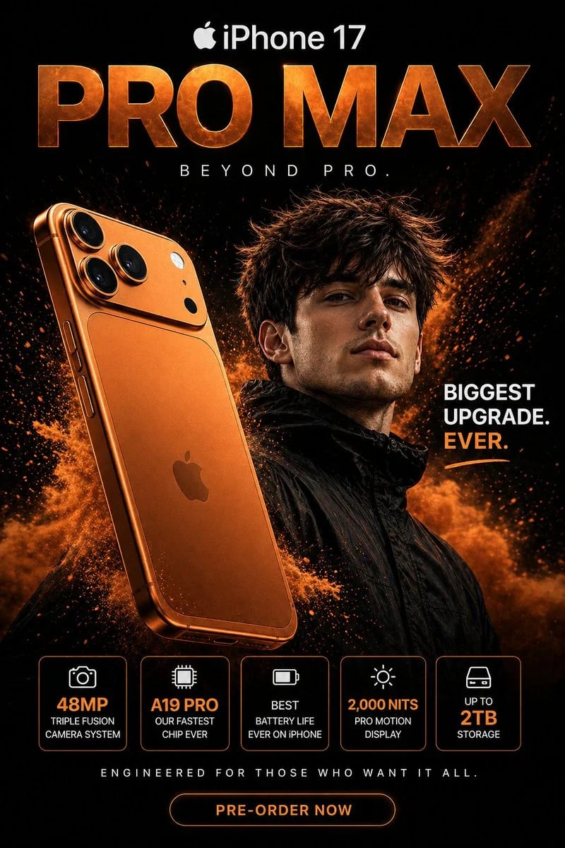 Futuristic iPhone 17 Pro Max Tech Campaign Poster