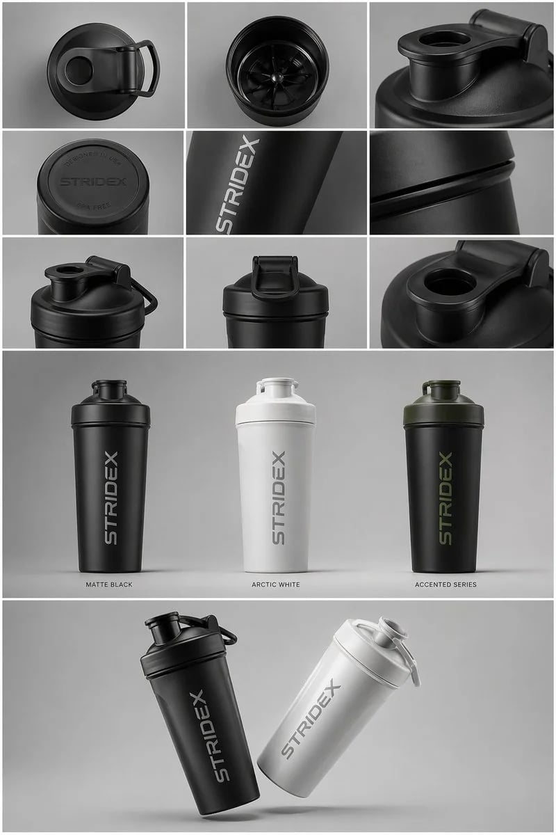 STRIDEX Water Bottle Product Photography Collage