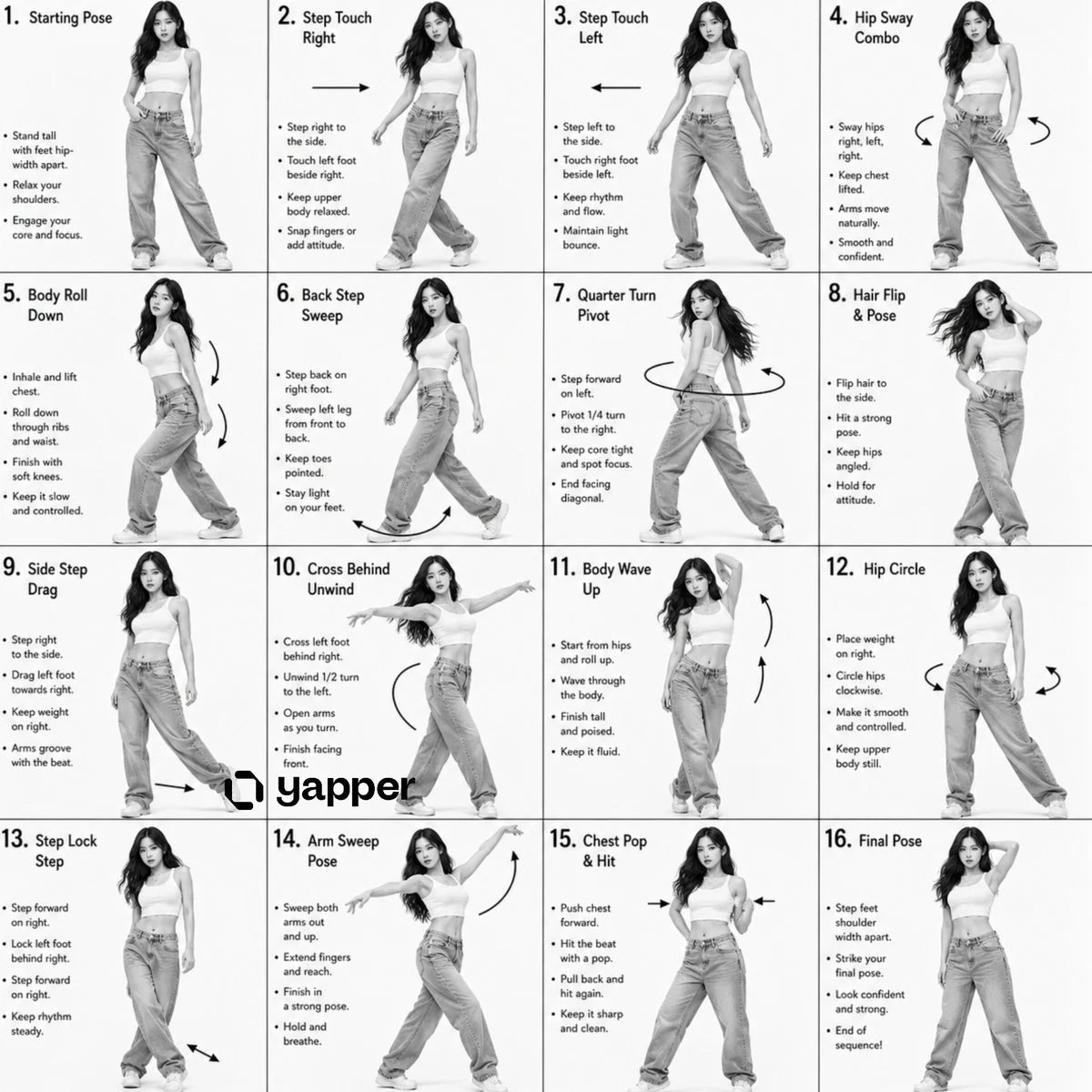 K-Pop Dance 16-Step Instruction Sheet