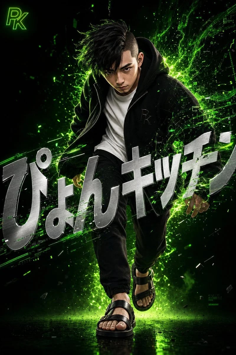 GPT Image 2で作るブランド風ネオングリーン3Dポスター