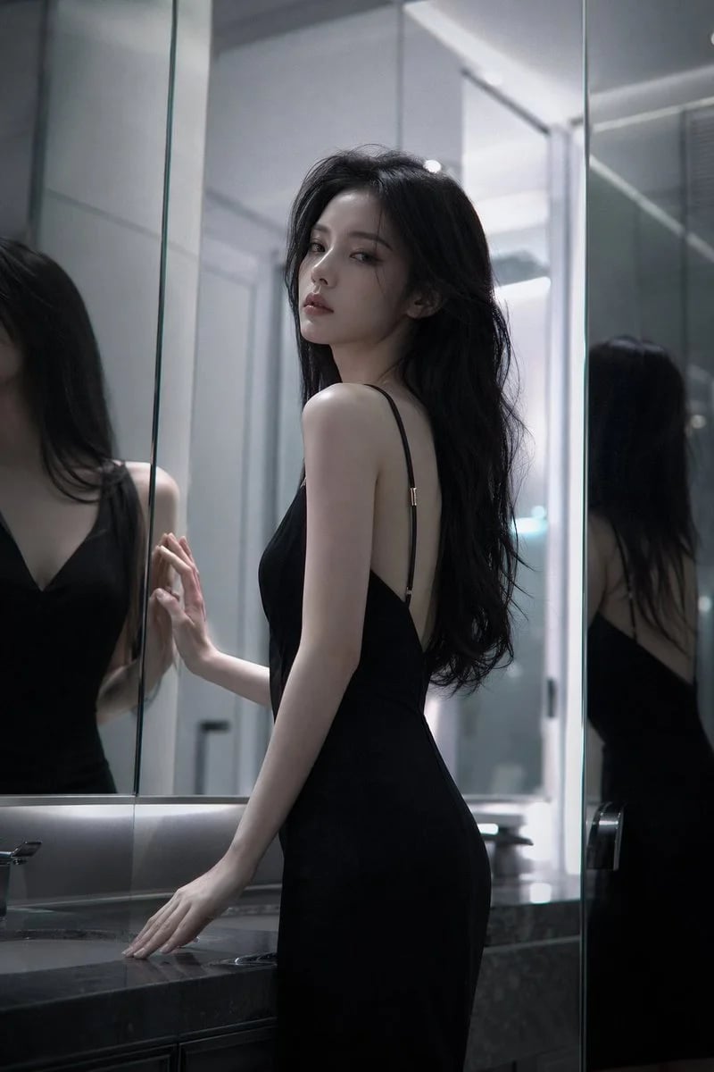 Cool aloof high-end fashion portrait in mirrored interior
