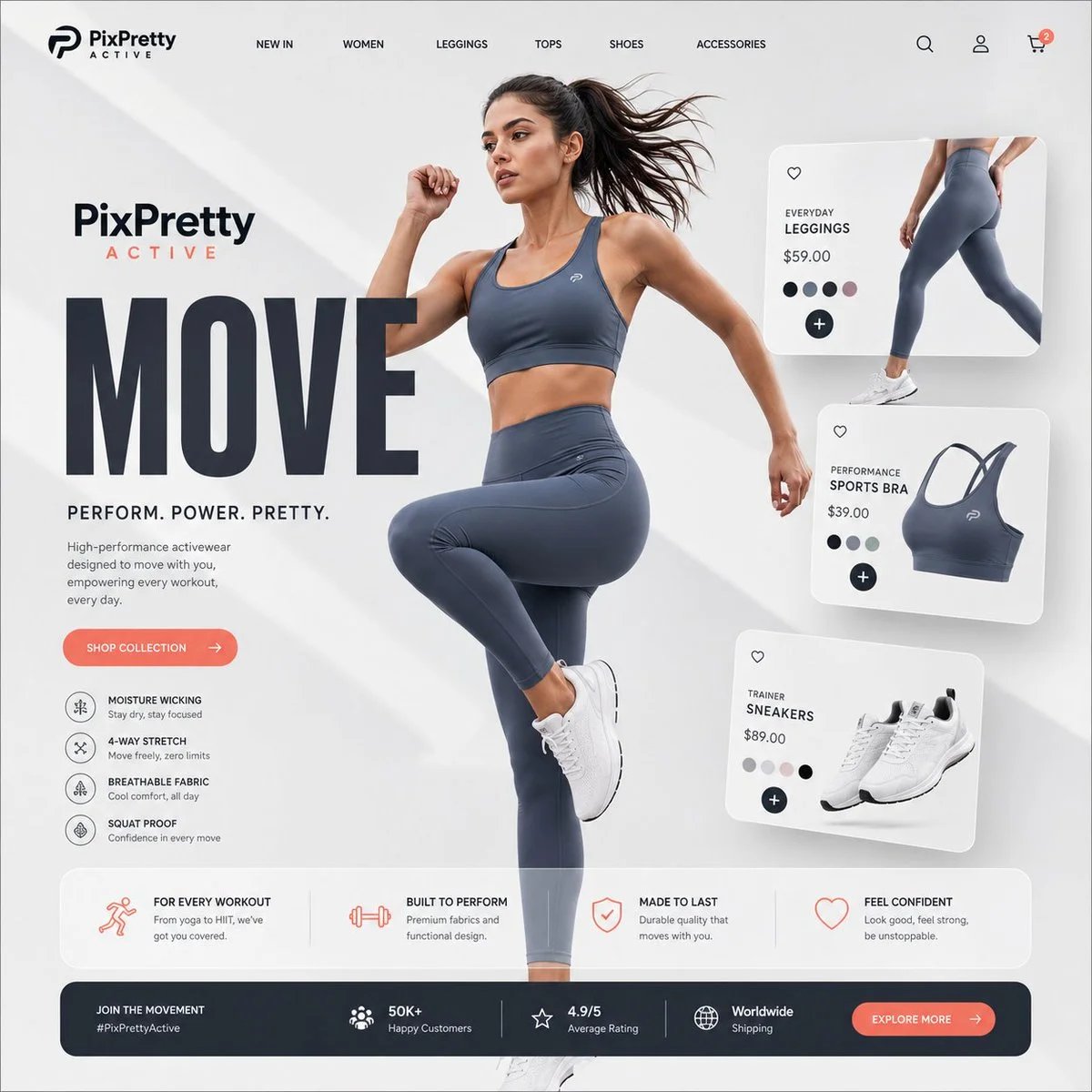 Premium activewear landing page generated with GPT Image 2