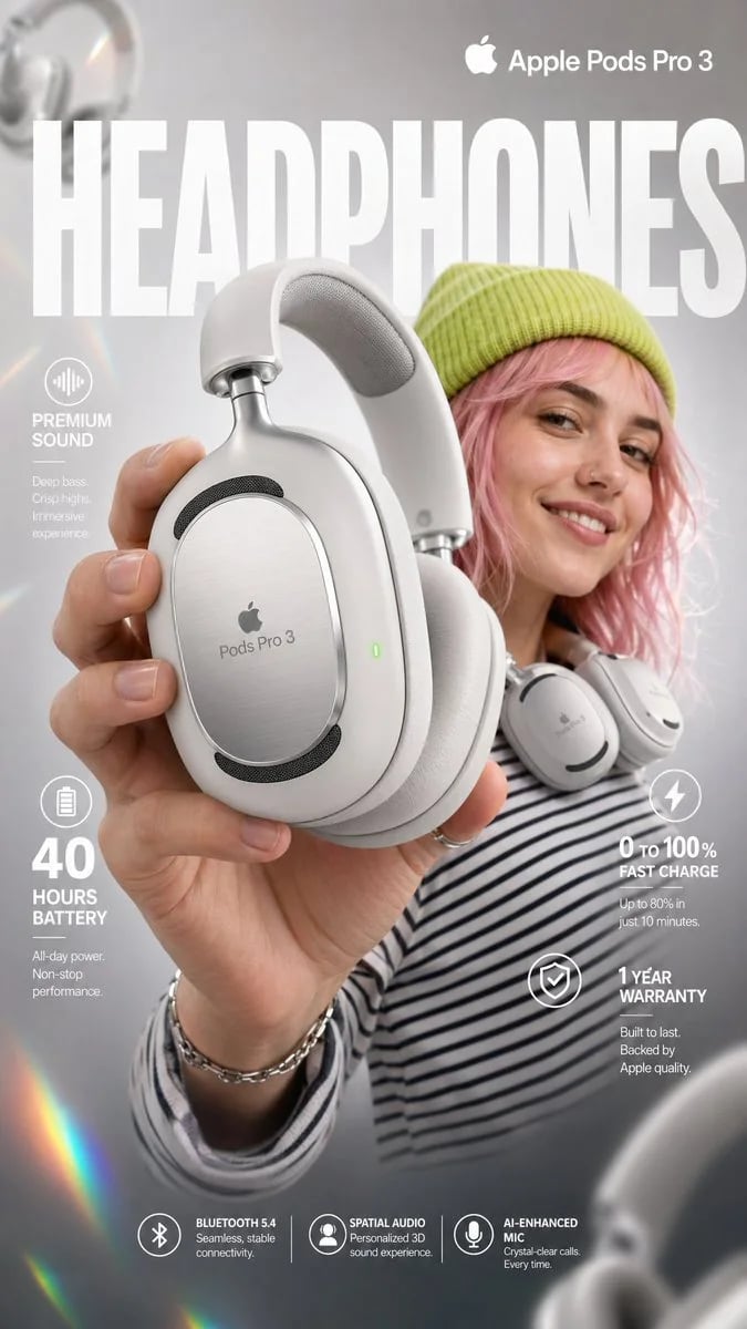 Apple Pods Pro 3 E-commerce Headphones Infographic