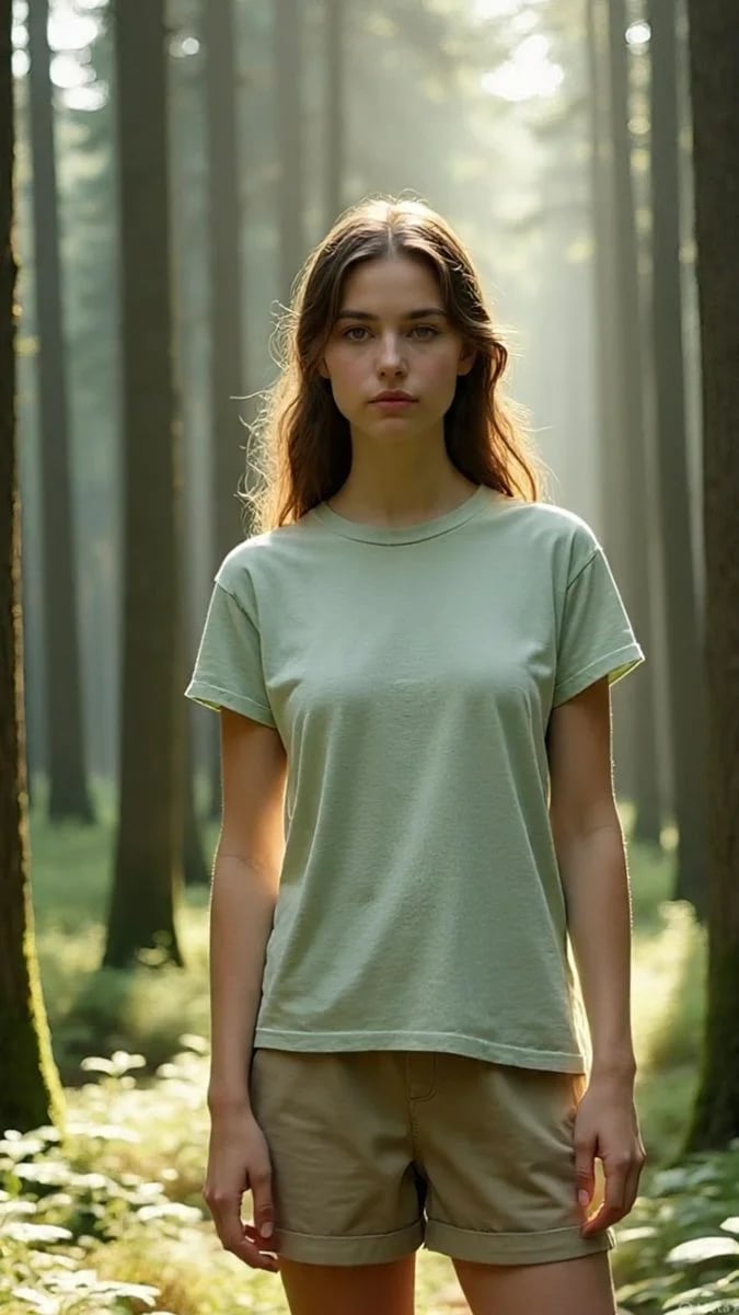 Photorealistic forest portrait of a young woman