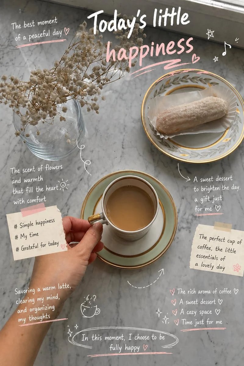 SNS-style magazine layout with handwritten decorations
