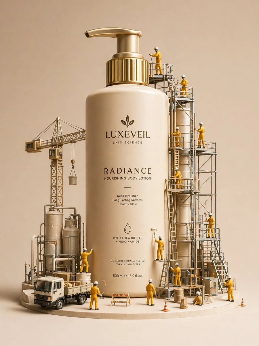 Miniature Construction Diorama Luxury Skincare Product Ad