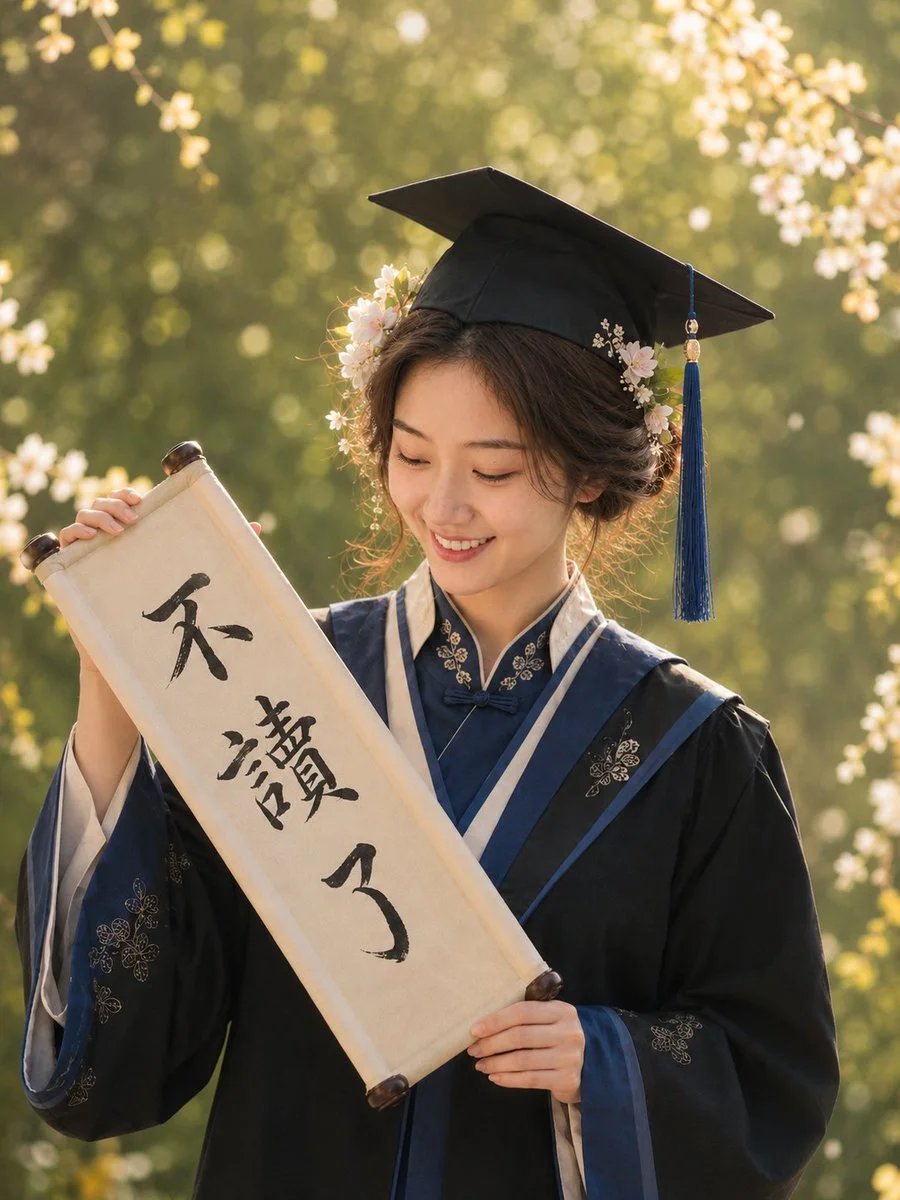 GPT Image 2 新中式学位袍毕业写真四张精修照提示词