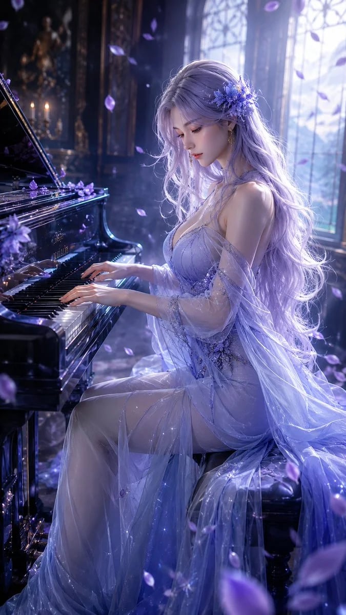 GPT Image 2 东方幻想3D CG钢琴少女插画提示词