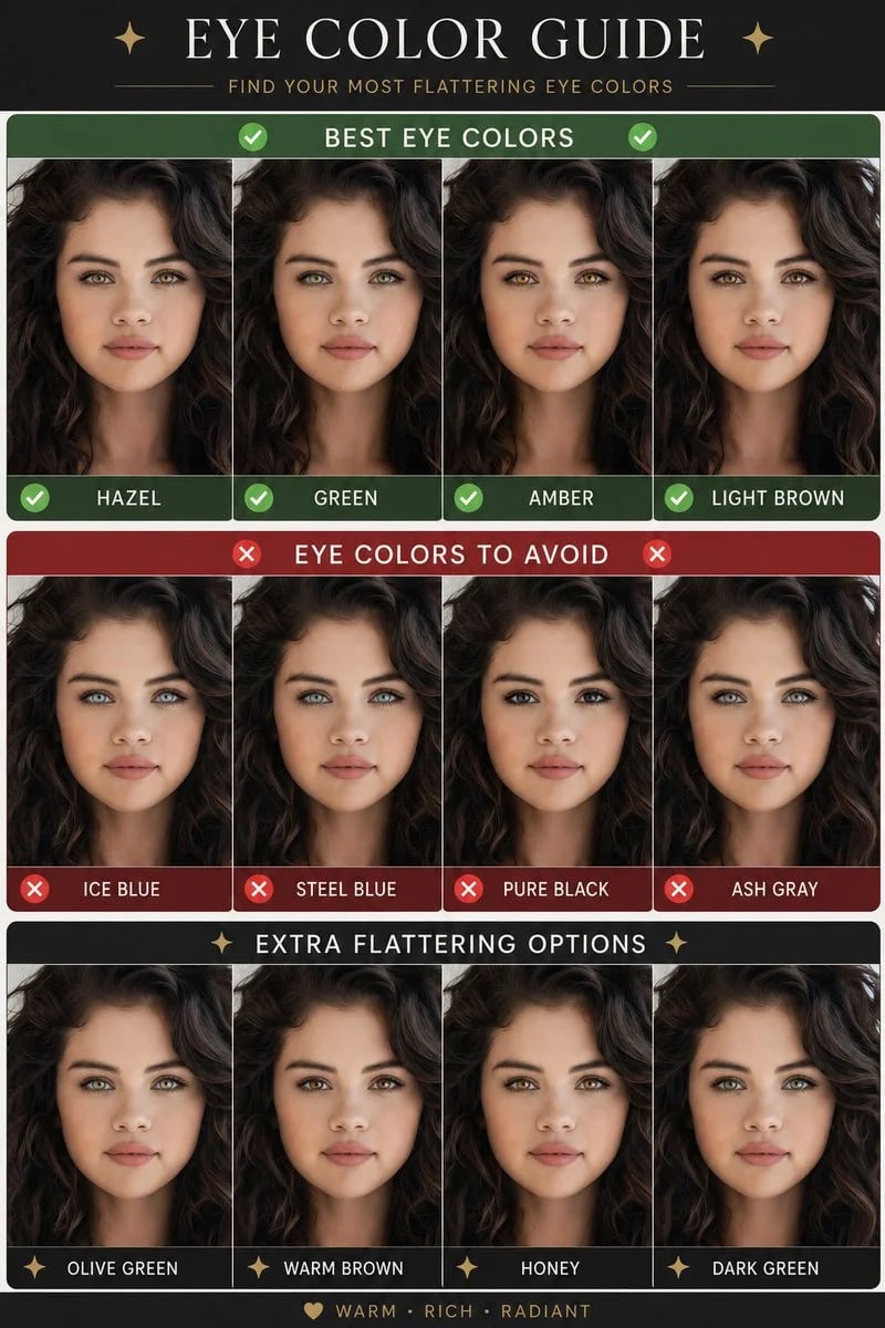 GPT Image 2 Eye Color Analysis Graphic for Selena Gomez