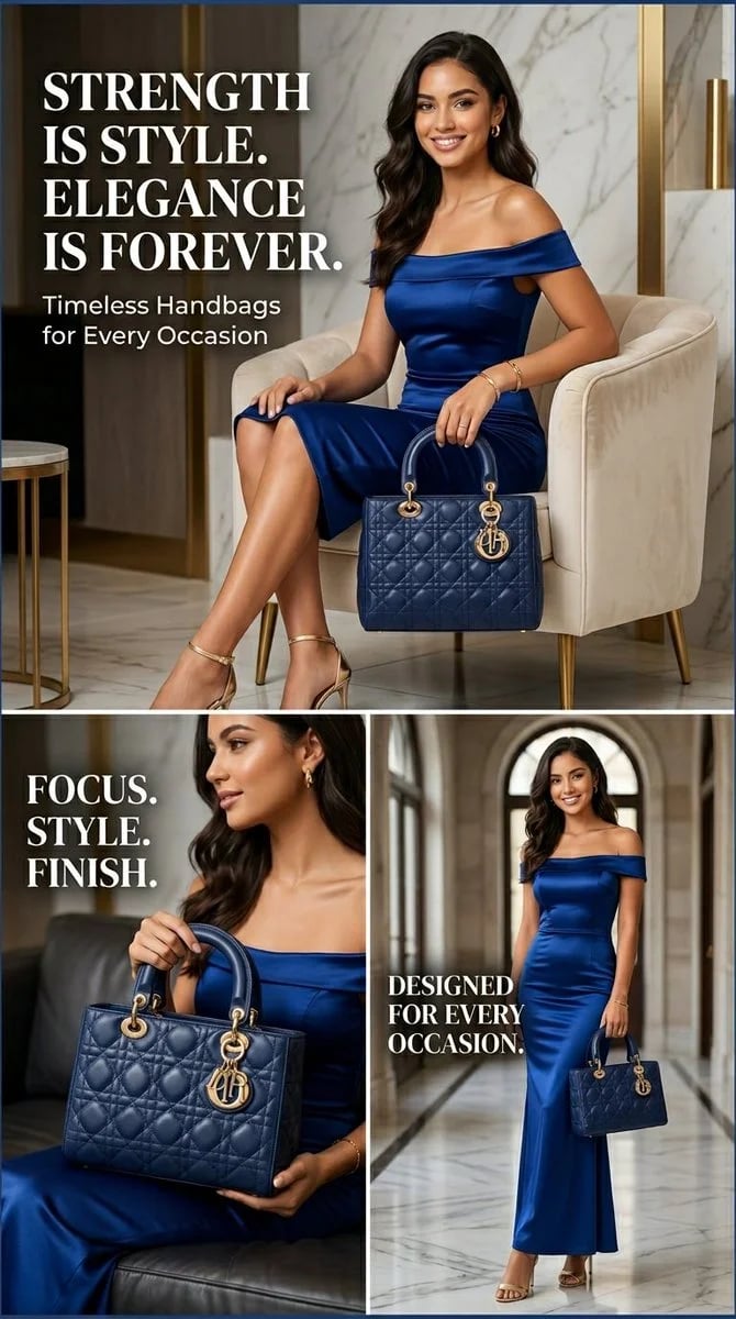 Luxury Navy Handbag Fashion Advertisement