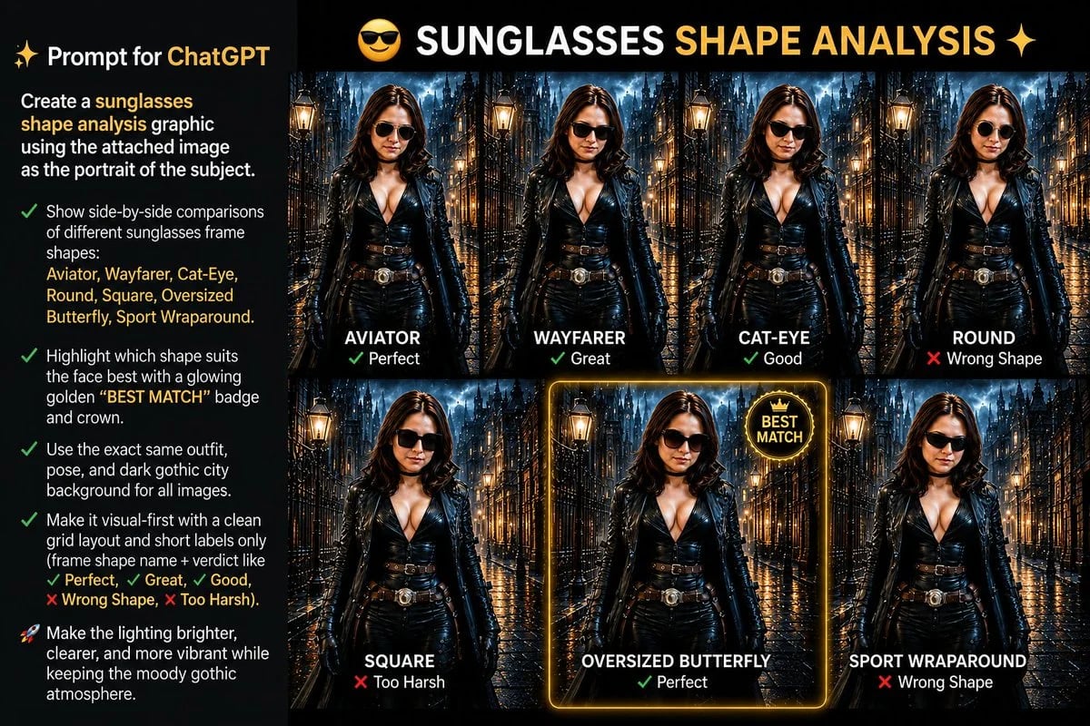 GPT Image 2 sunglasses shape analysis comparison graphic