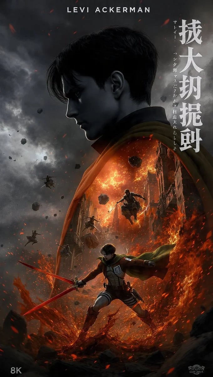 Cinematic Double-Exposure Levi Ackerman Poster