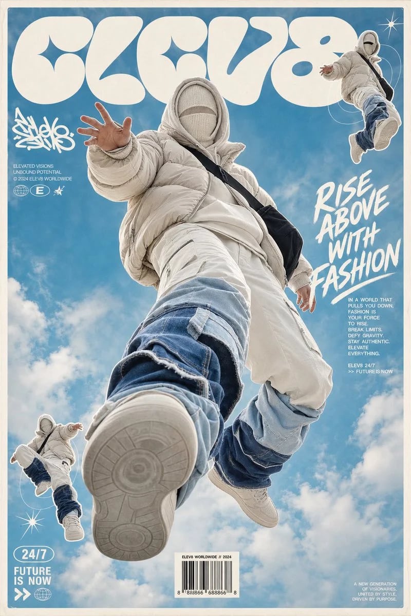 Futuristic Streetwear Fashion Poster with Y2K Magazine Collage