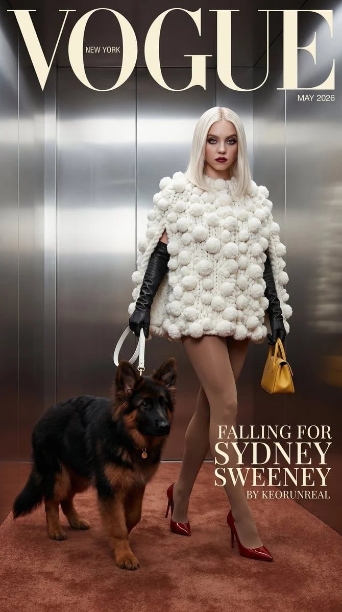 Vogue-style editorial cover prompt featuring Sydney Sweeney