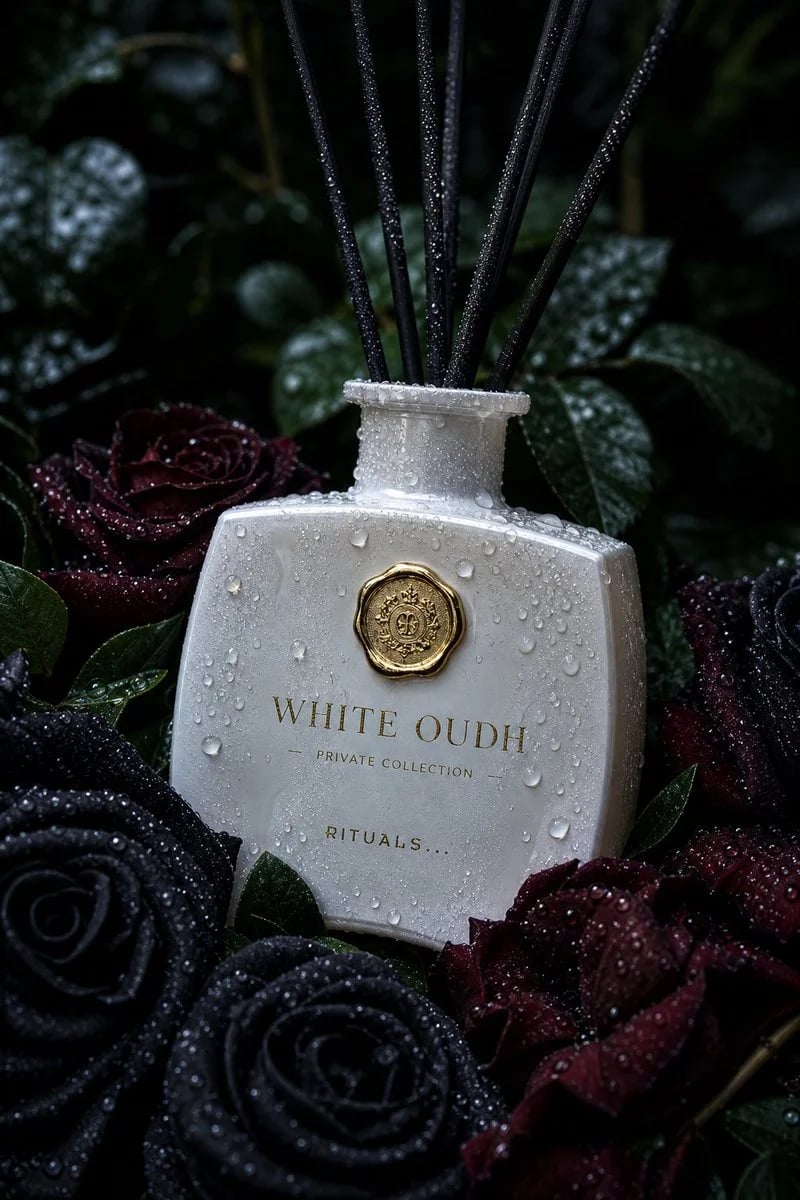 Luxury White Oudh Reed Diffuser Product Photography