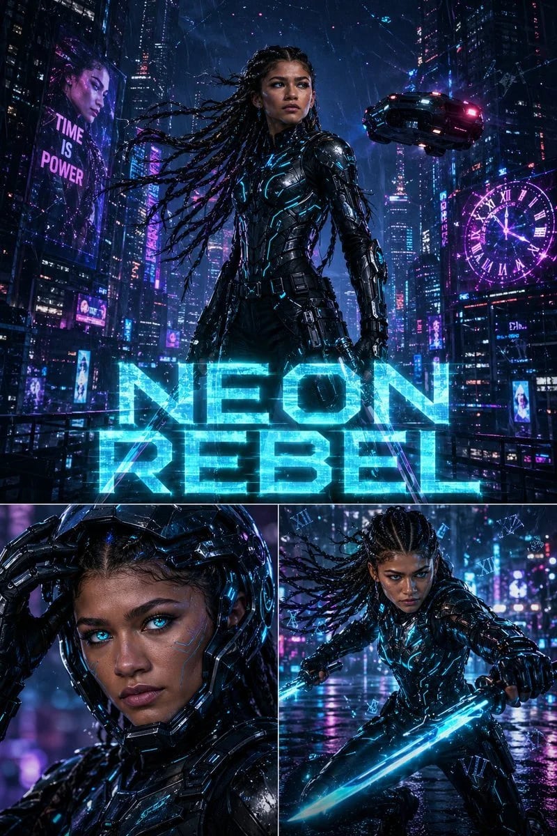 Zendaya Cyberpunk Warrior Triptych Poster