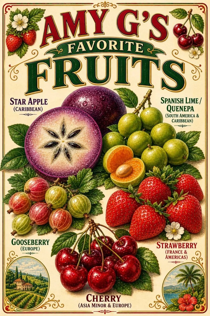 Retro Favorite Fruits Crate Poster