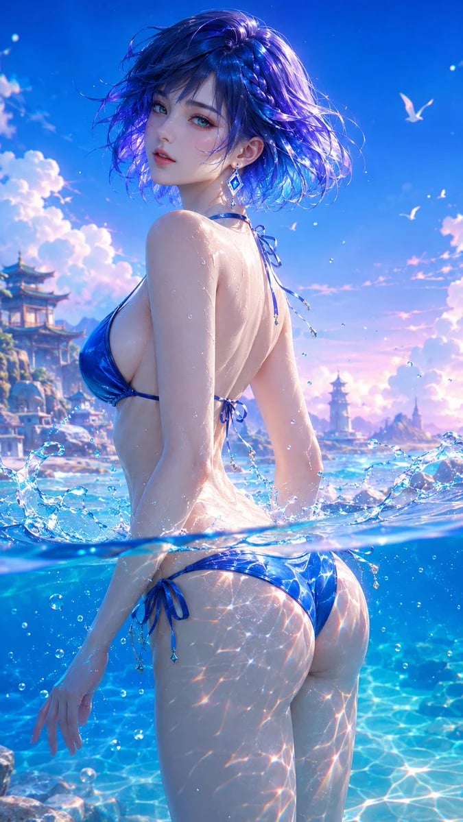 GPT Image 2 生成清凉夏日海边二次元女性 3D CG 插画