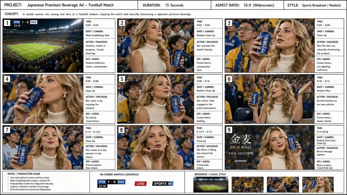 Cinematic Sports Broadcast Commercial Storyboard