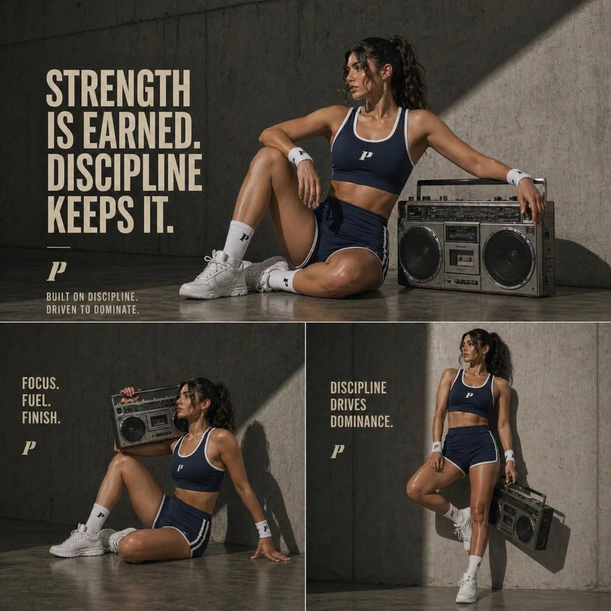 Cinematic Triptych Fitness Editorial with Boombox and Cassette Theme