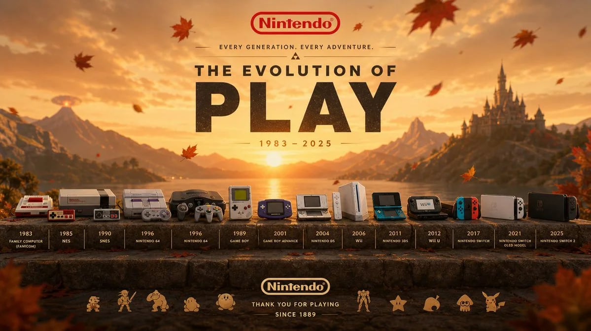 Nintendo console evolution cinematic poster