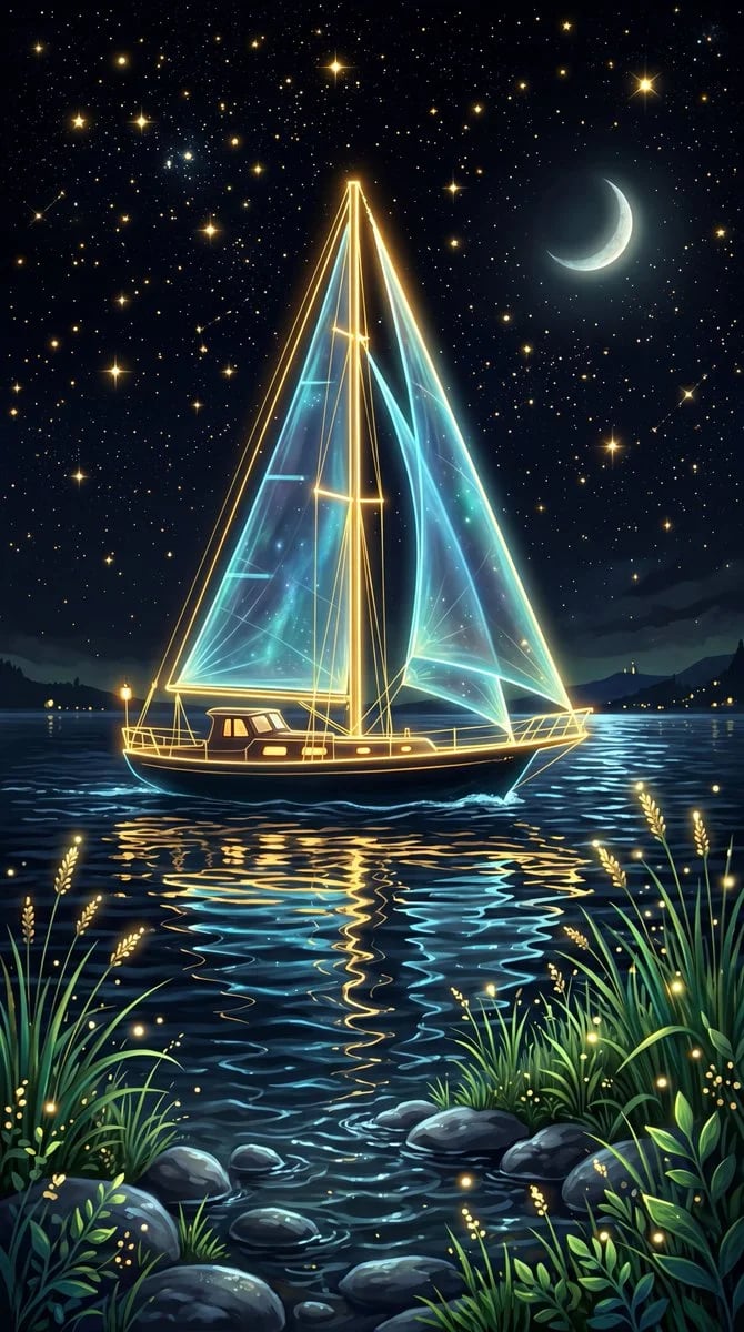 Glowing Sailboat at Night