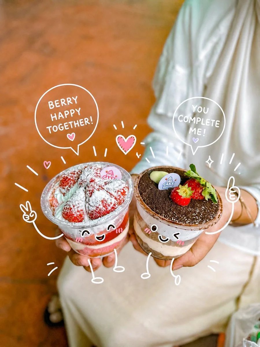 Kawaii Dessert Café Food Photo with Cartoon Doodle Overlays